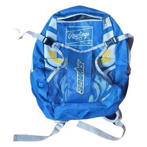 Rawlings Savage Blue Yellow White Baseball Backpack SZ M 16" 2 Side Bat Sleeves